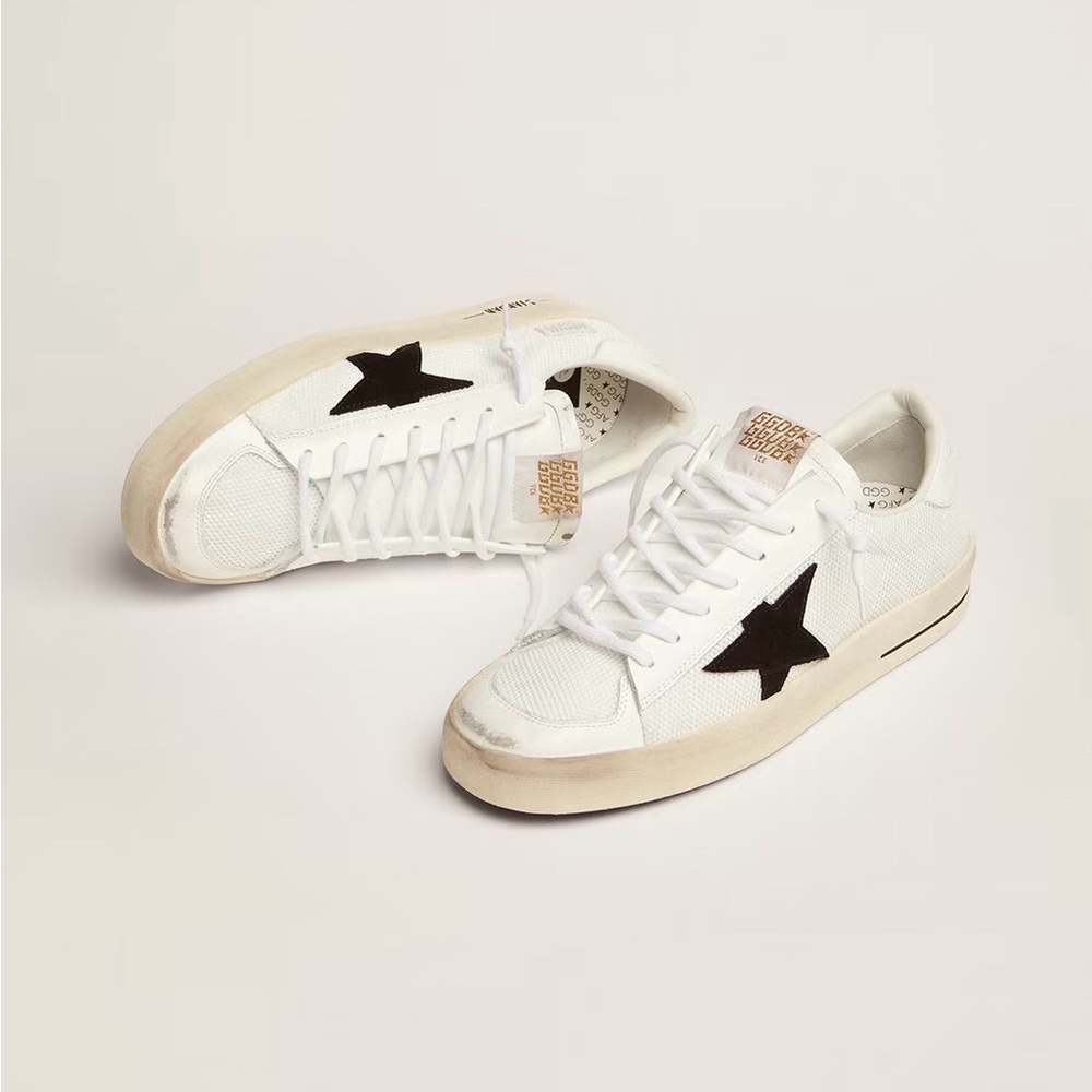 Men’s Golden Goose Stardan in White Mesh with Black Star Size 42 (9 US)